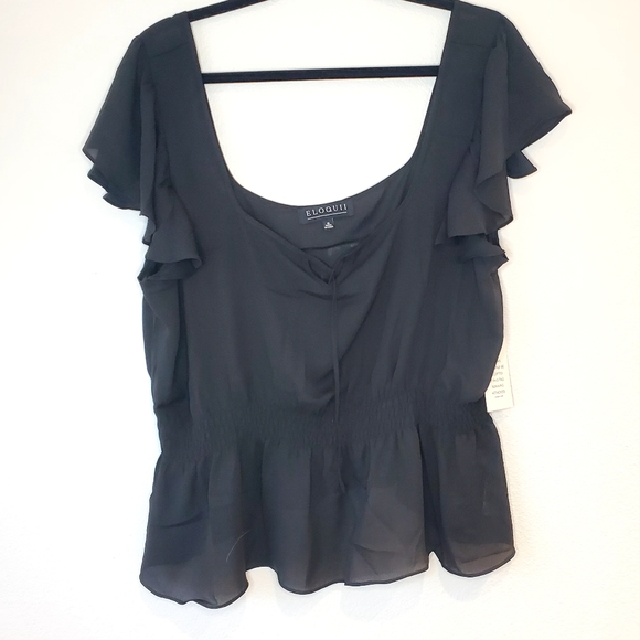 Eloquii Black Flutter Sleeve Blouse With Tie Detail Size 18 - Picture 2 of 11